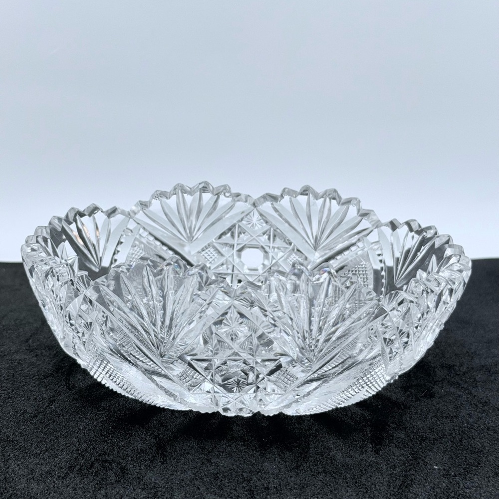 Vintage American Brilliant Period Cut Glass Crystal Sawtooth Edge Oval Bowl 5.75